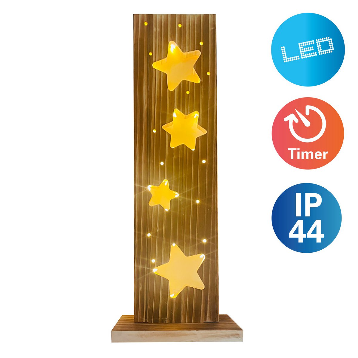 LED-Holz-Dekoleuchte Mond/Sterne 60 cm hoch Weihnacht-Deko aus Holz mit fest verbauten LEDs