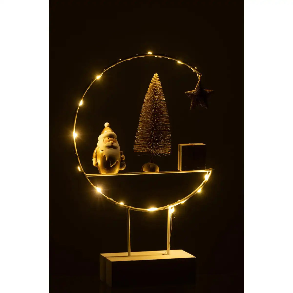J-Line Halbkreis auf Fuß + LED Weihnachtsmann Holz Weiß/Gold