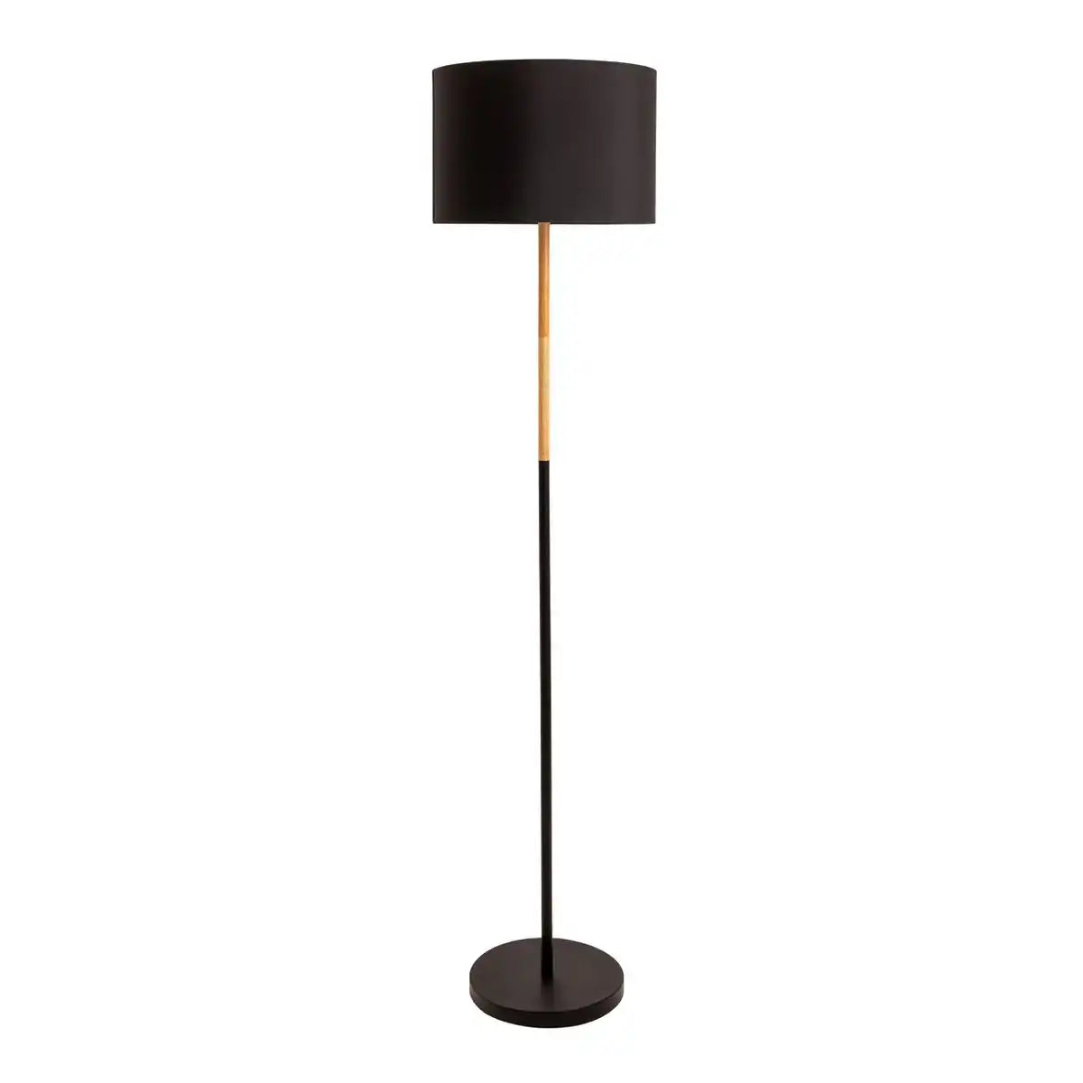 Textil-Stehleuchte "TESSILE", Stehlampe aus Metall, Gummibaumholz und Stoff in Schwarz, und Natur, E27-Fassung, 126 cm hoch