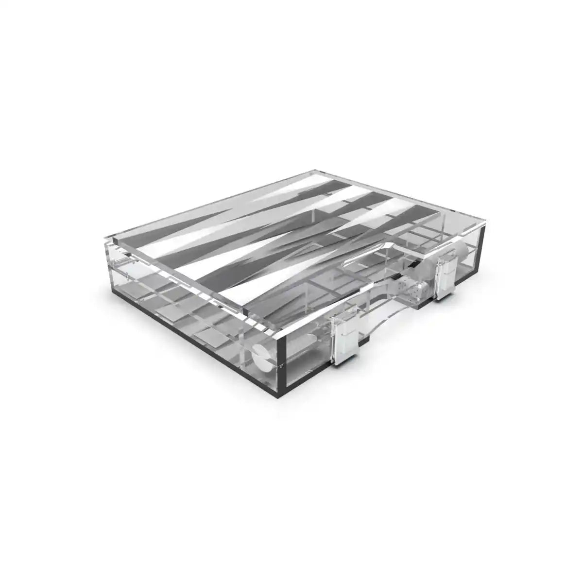 Backgammon Game Mini Malette in Weiß- und Silber Acryl25x20x5c - HomeDesign Knaus