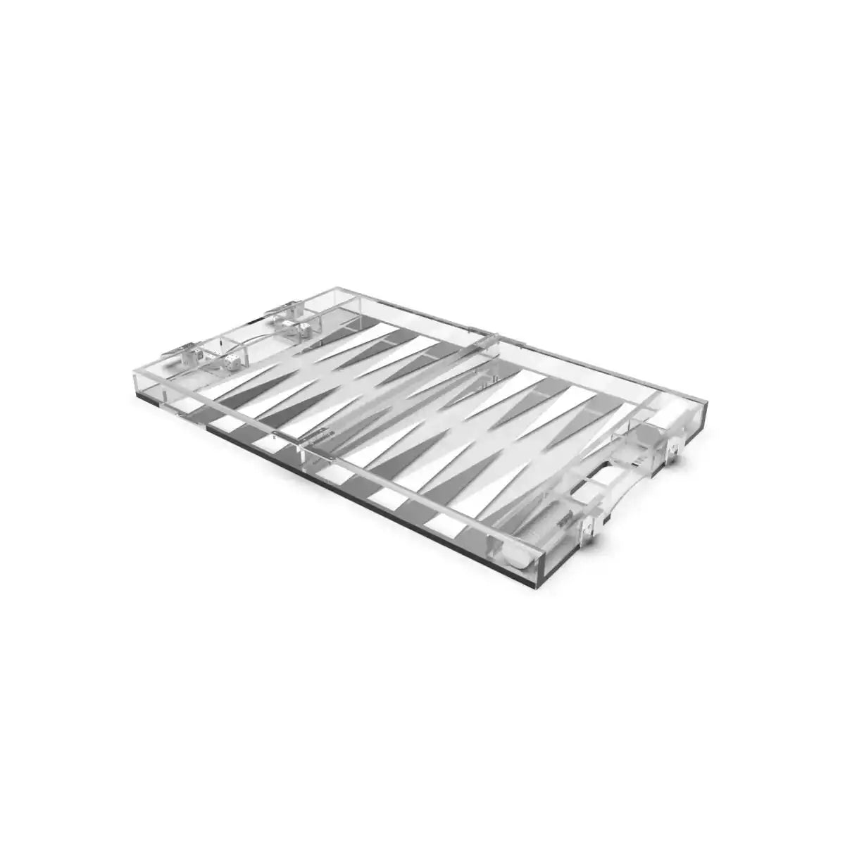 Backgammon Game Mini Malette in Weiß- und Silber Acryl25x20x5c - HomeDesign Knaus