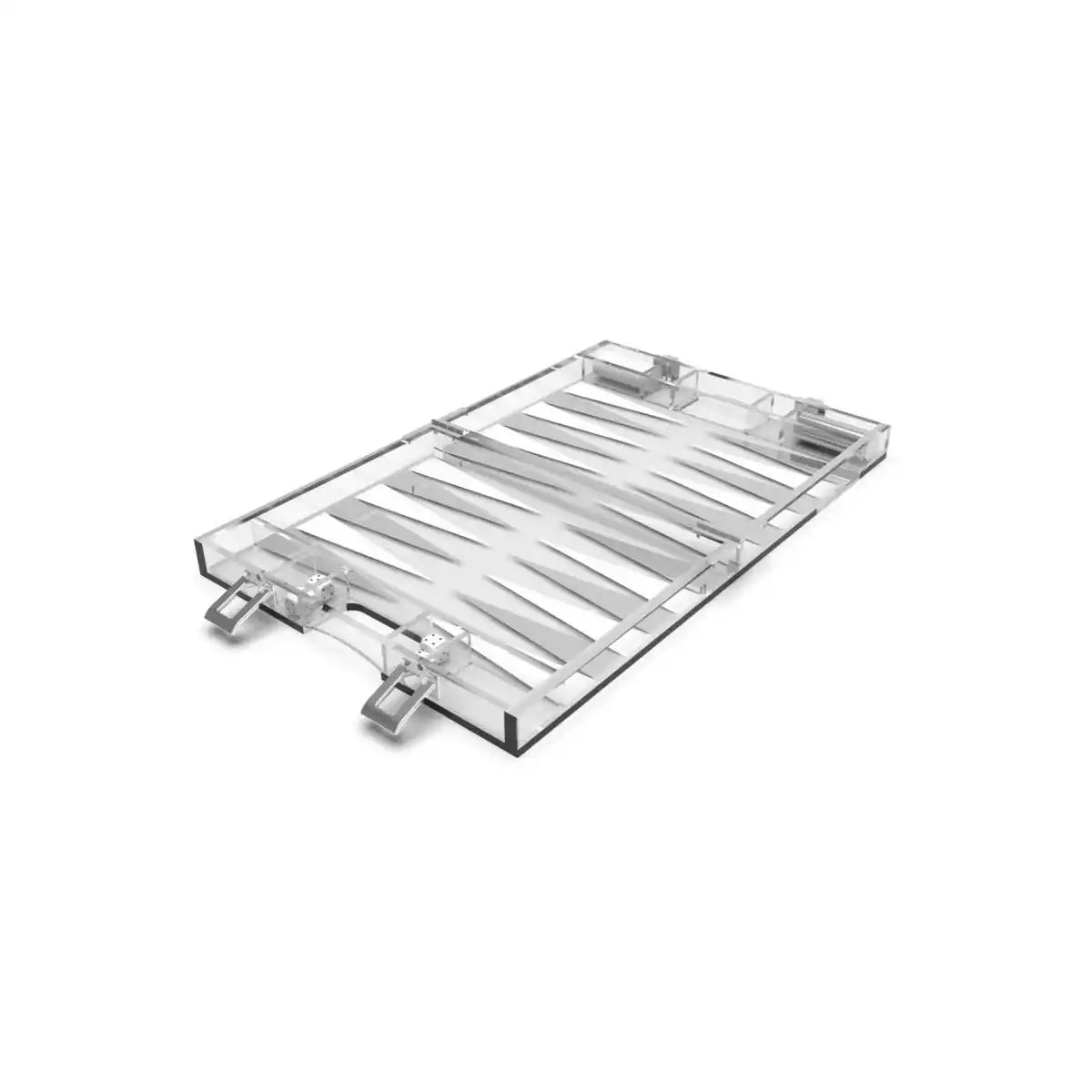 Backgammon Game Mini Malette in Weiß- und Silber Acryl25x20x5c - HomeDesign Knaus