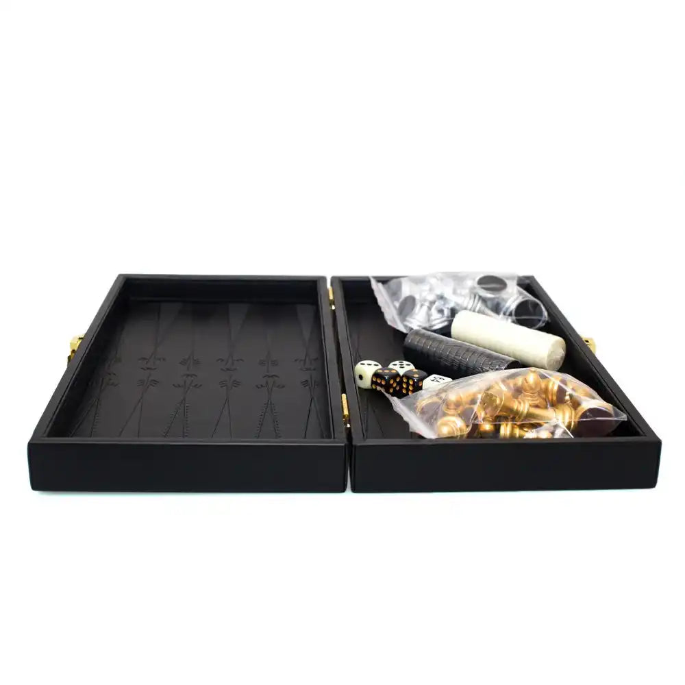Backgammon/Game -Spiel in einer schwarzen Nachahmungslederhülle - HomeDesign Knaus