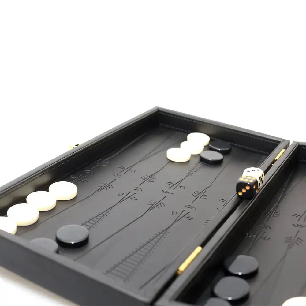 Backgammon/Game -Spiel in einer schwarzen Nachahmungslederhülle - HomeDesign Knaus