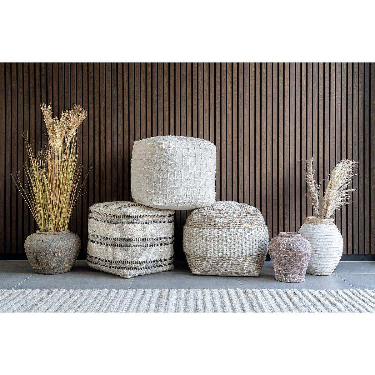 Bally Pouf – Pouf, handgewebt, Elfenbein/Anthrazit, 40 x 40 x 40 cm - HomeDesign Knaus