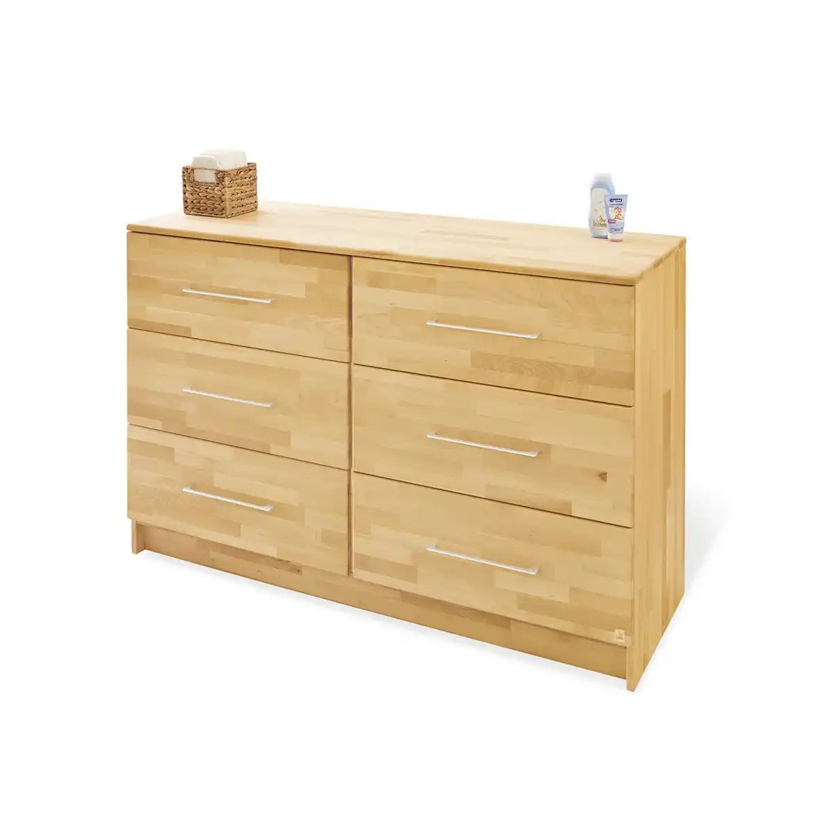 Baumschule 'Natura' extra breit
3-teilig: Kinderbett, extra breite Wickelkommode, 2-türiger Kleiderschrank - HomeDesign Knaus