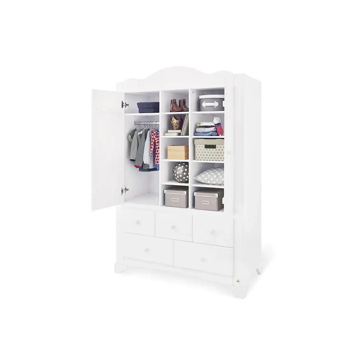 Baumschule 'Pino' breit groß
3-teilig: Kinderbett, breite Wickelkommode, großer Kleiderschrank - HomeDesign Knaus