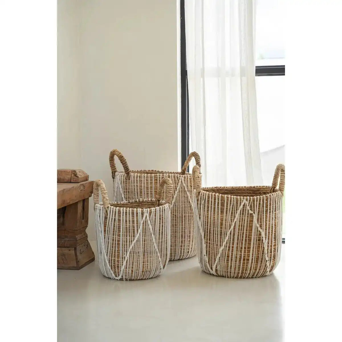 Baumwolle Gras Aufbewahrungskorb genähte Makramee-Korb – Naturweiß 48 cm - HomeDesign Knaus