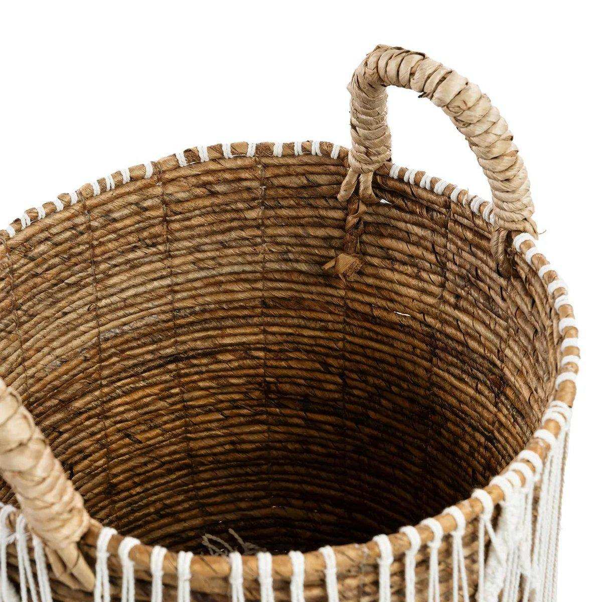 Baumwolle Gras Aufbewahrungskorb genähte Makramee-Korb – Naturweiß 48 cm - HomeDesign Knaus