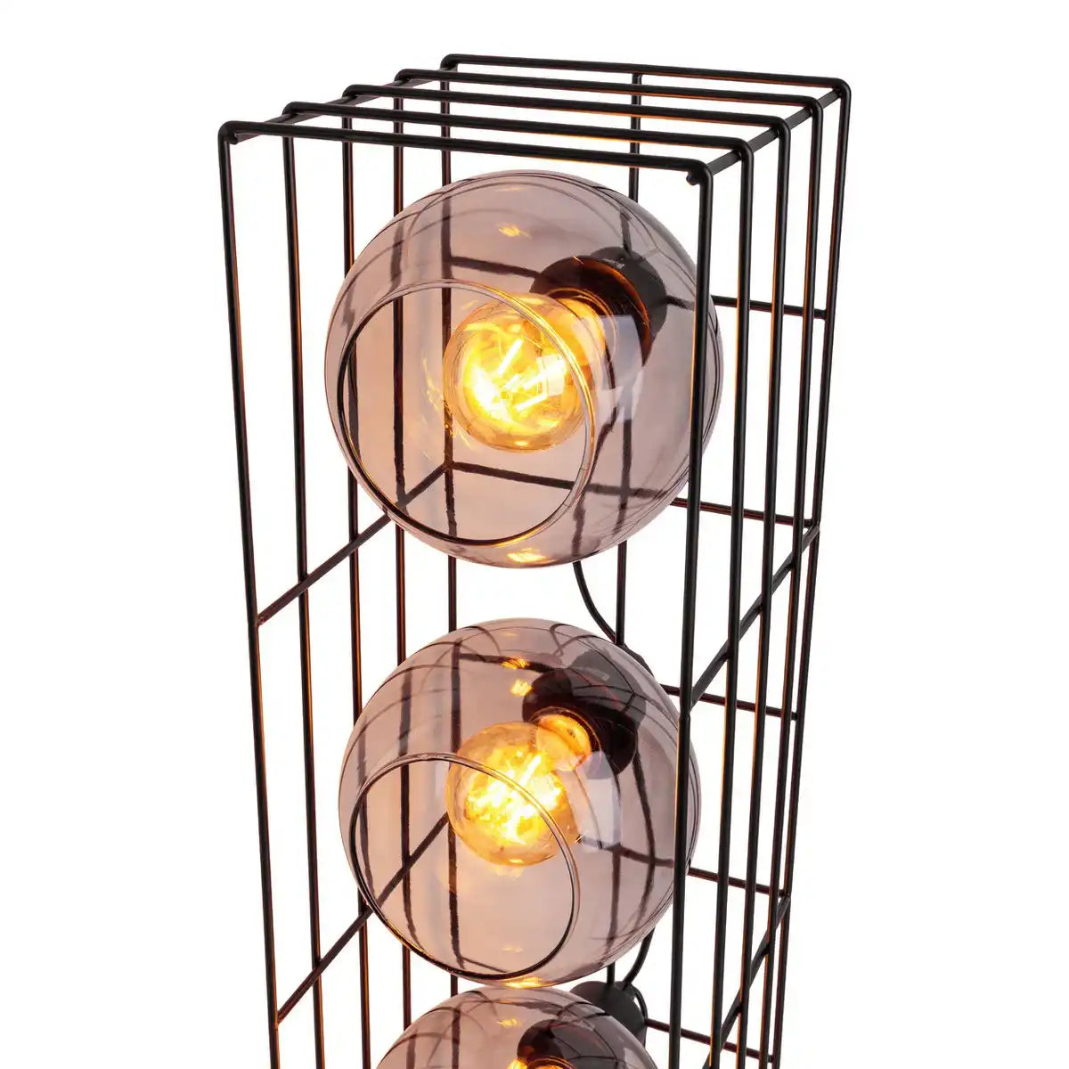 Glas-Stehleuchte "CESTA" Stehlampe aus schwarzem Metalldraht und getöntem Glas, mit E27-Fassung, 95 cm hoch, für Esszimmer, Wohnzimmer, Diele oder Büro,
