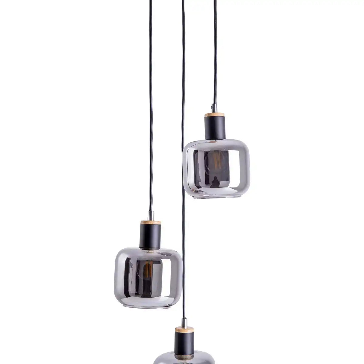3er Deckenleuchte "FUMOSO", Pendellampe aus Metall und Glas in Schwarz,, mit E14-Fassung, für Esszimmer, Wohnzimmer, Diele oder Büro, Hängelampe Gesamthöhe 123 cm.