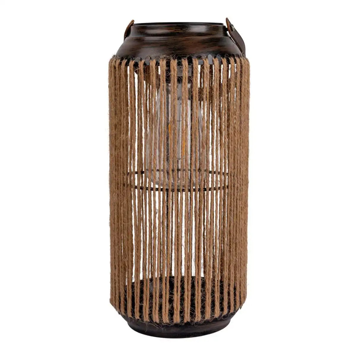 LED Solarleuchte "Korbinian" für Garten und Terrasse, Dekolampe aus Metall mit Jutebespannung in natur, LEDs fest verbaut Solarlampe für Außen 29 x 13 cm