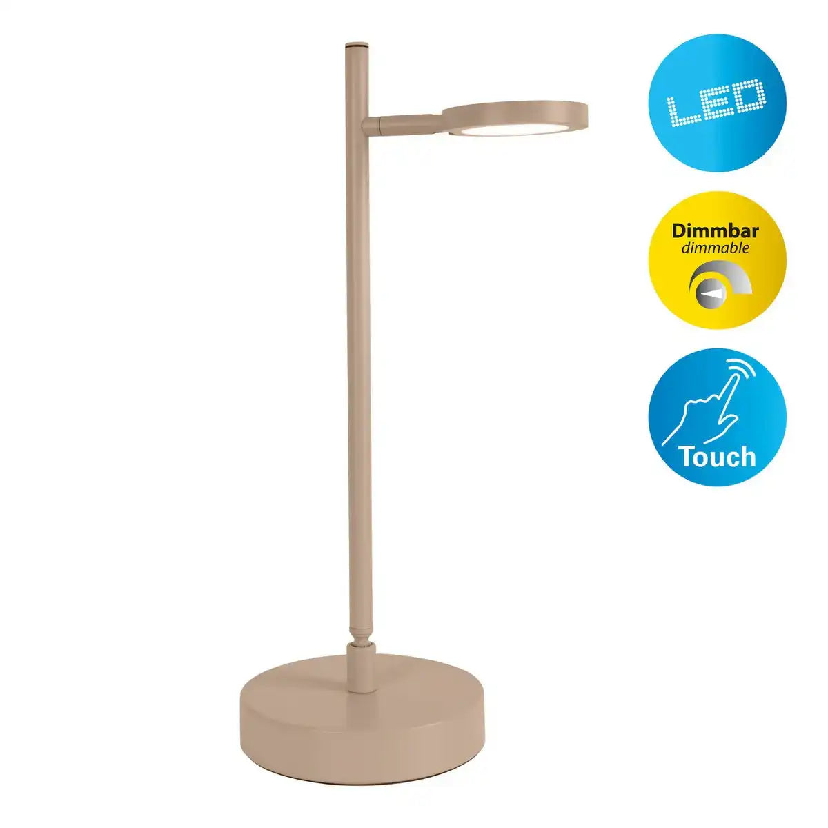 LED Akku-Tischleuchte "LUPA", 45 cm hoch, aus lackiertem Aluminium (Frosted Almonds, Pantone 481 C) und weißem Kunststoff, LED integriert, dimmbar, Touch-Sensor.