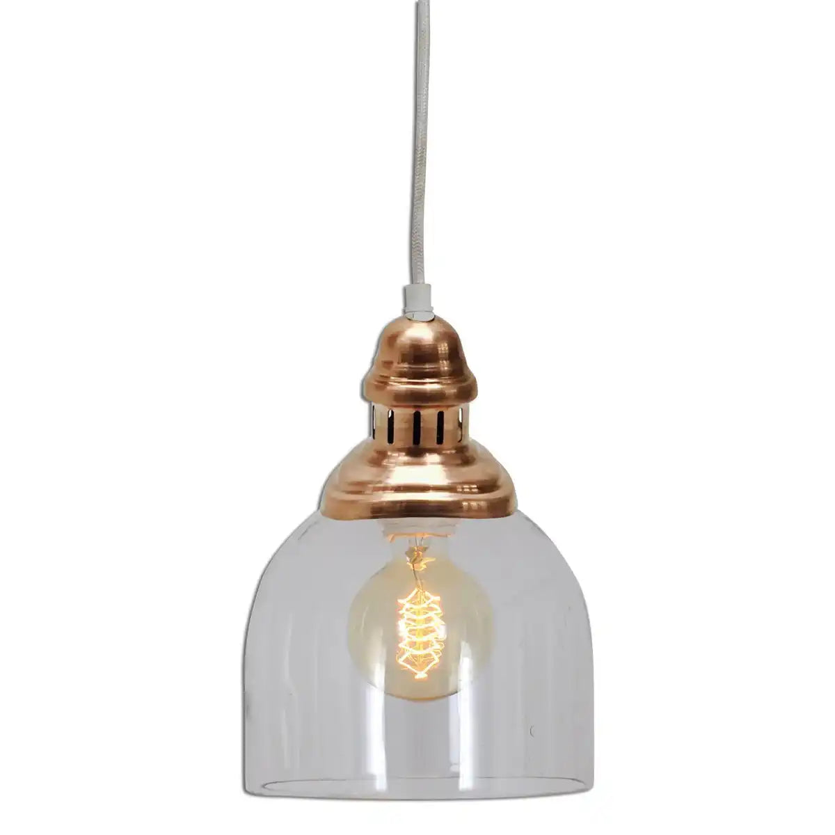 Glas-Pendelleuchte "MUMBAI", Retro Classic aus Metall und Glas in Kupfer, E27
