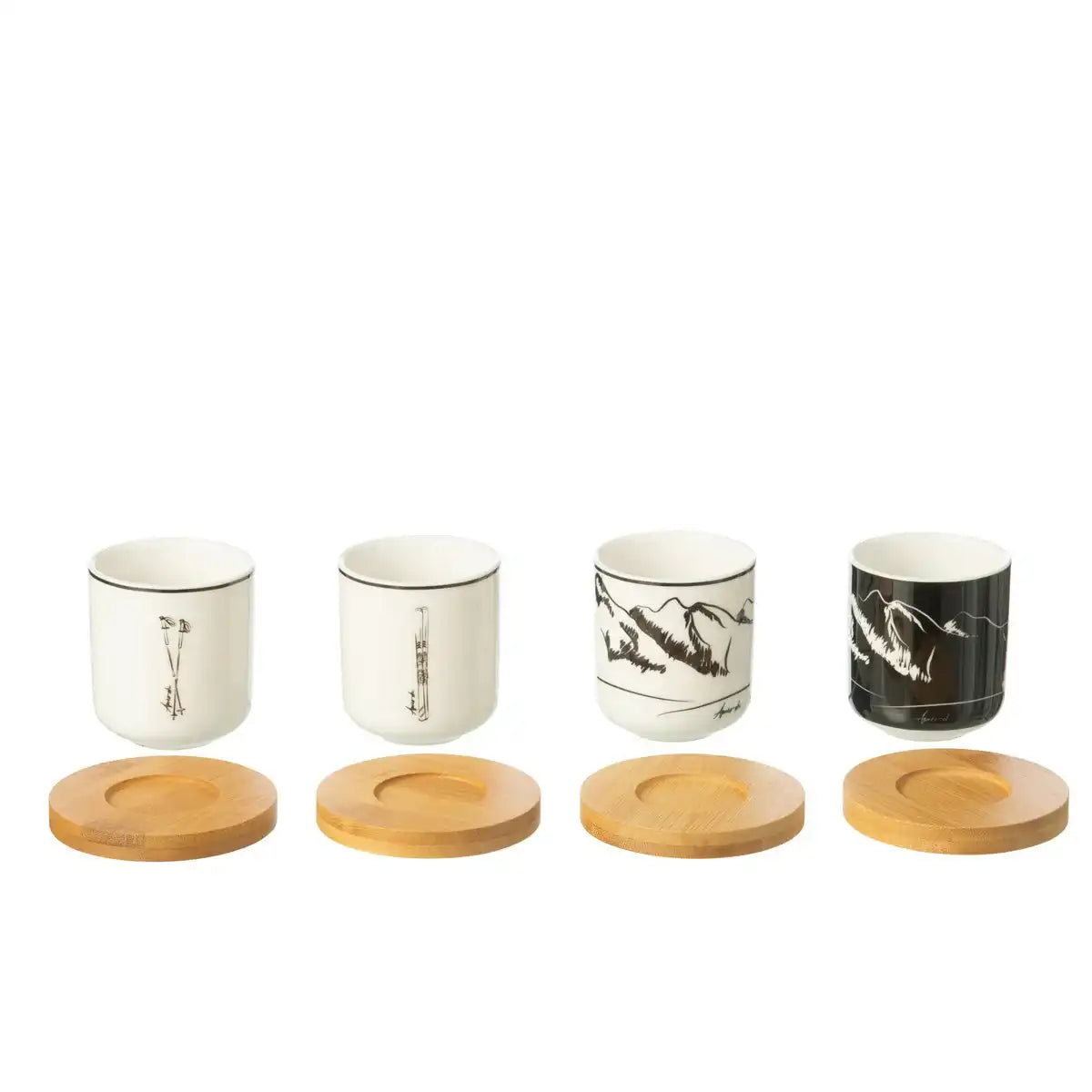 J-Line Box 4 Kaffeebeutel + Untertassen Bambou Geschenkbox Keramik Schwarz/Weiß