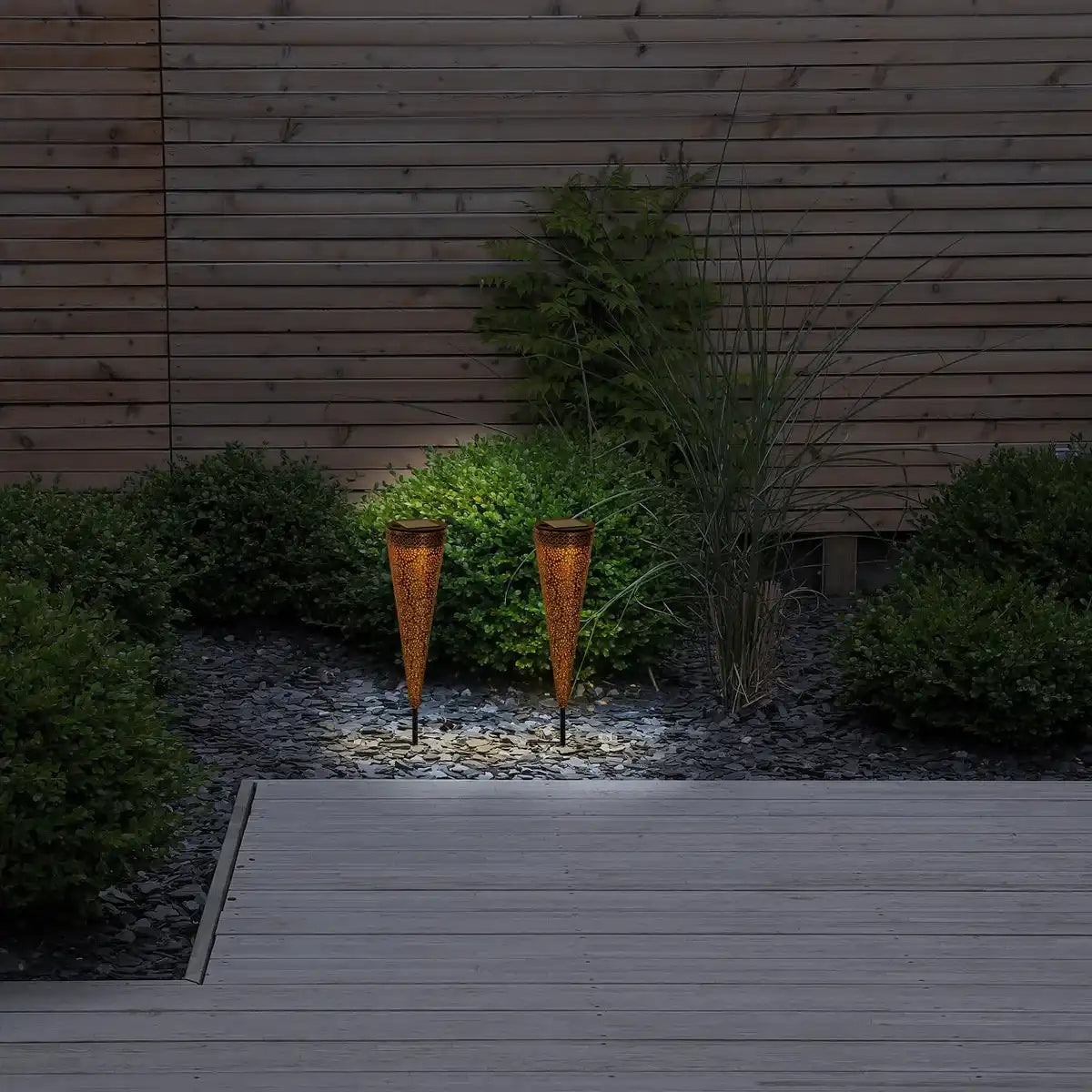 2er-Set LED Solarleuchte "PAULA" , für Außen, Erdspieß aus Metall und Kunststoff in Braun, mit integrierter LED