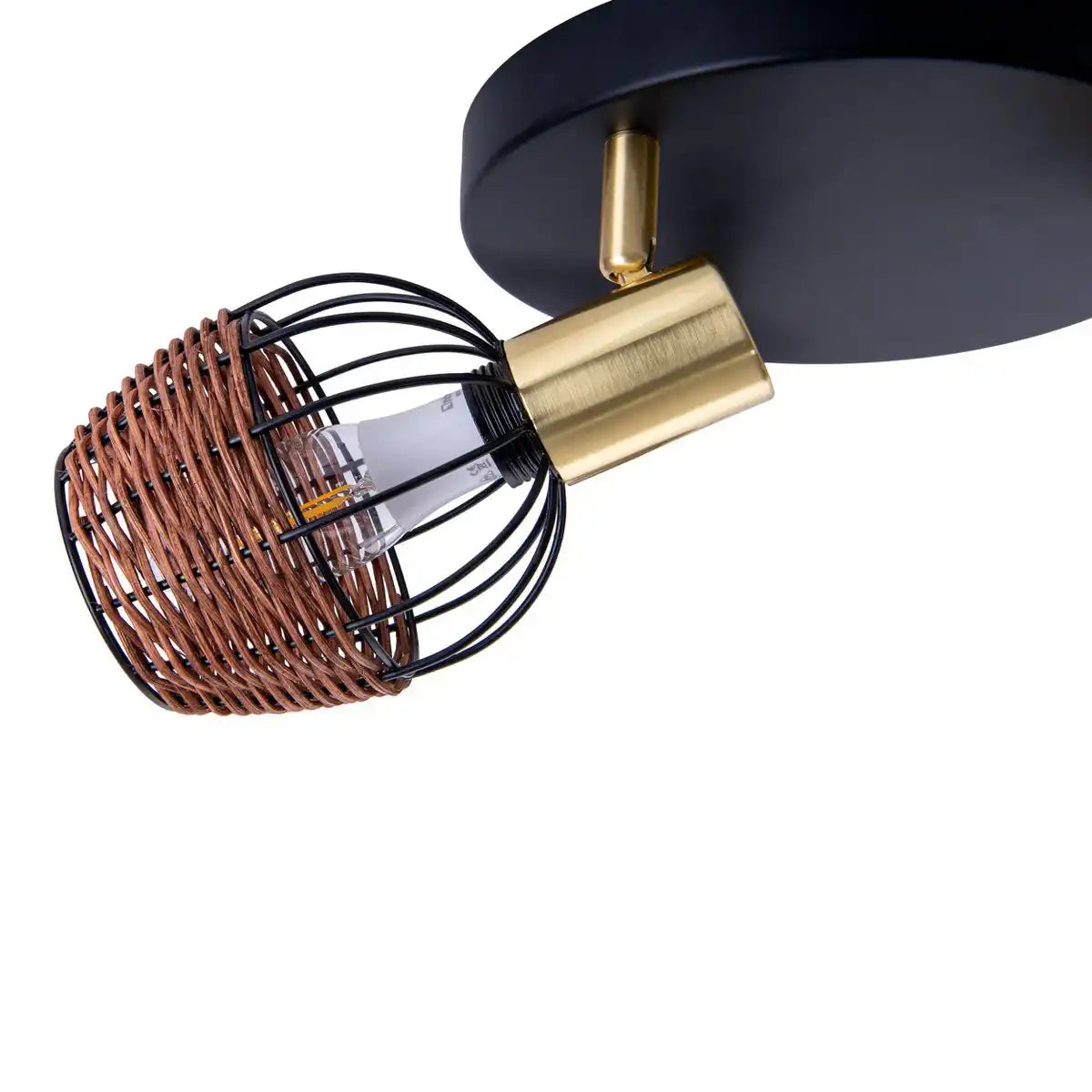 3er Deckenrondell "CORBIS", Spot aus Metall in Schwarz, mit Gold und Rattan, mit E14-Fassung, für Esszimmer, Wohnzimmer, Diele oder Büro, Beleuchtung für Wohnzimmer, Esszimmer oder Büro, 38 cm Durchmesser