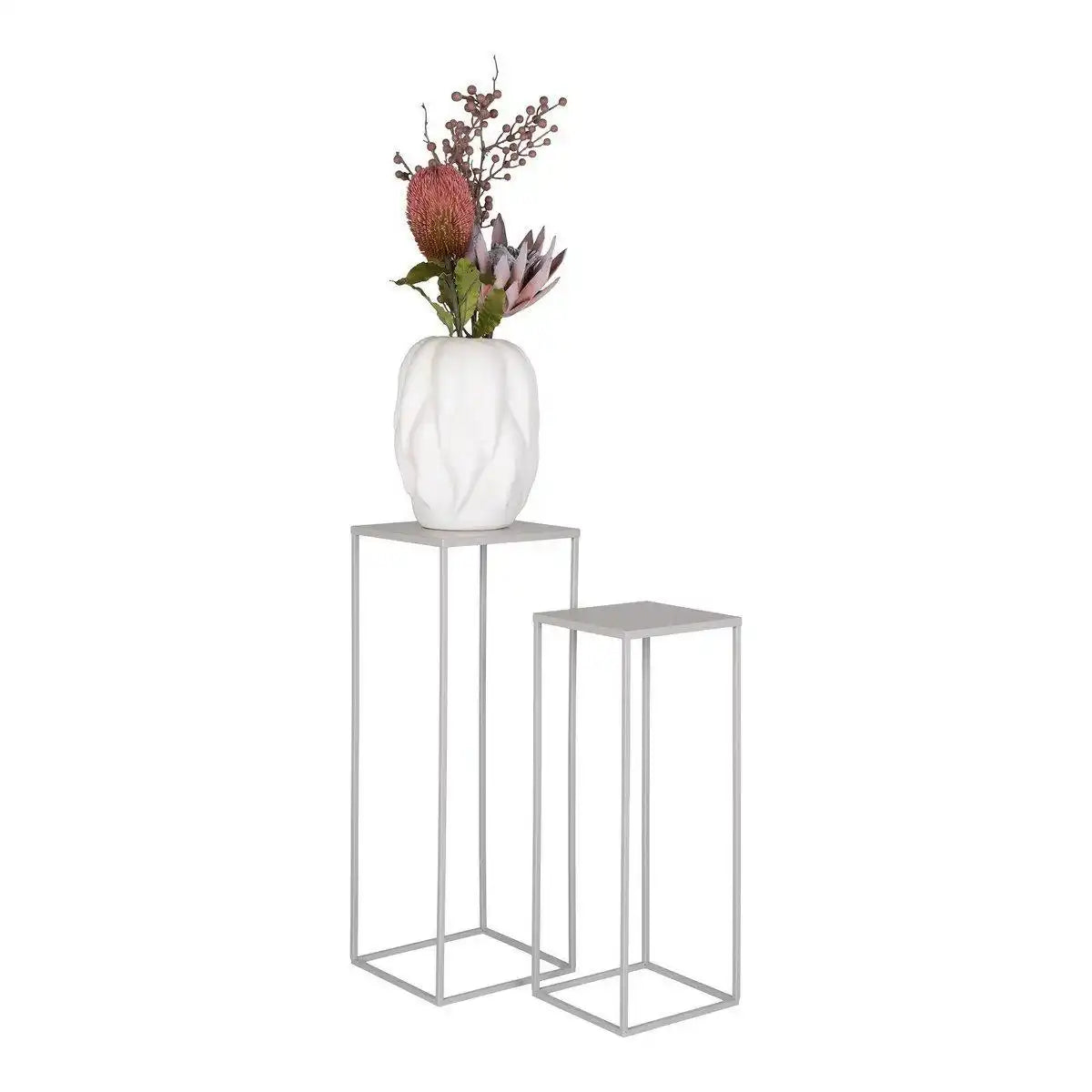Beja Flower Stand - Blumenständer, Stahl, kühles Grau, 2er-Set - HomeDesign Knaus