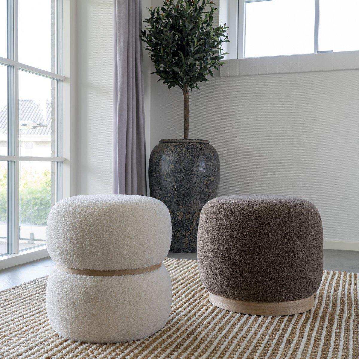 Belfort Pouf - Pouf aus Bouclé, braun, Ø44,5x40 cm, HN1238 - HomeDesign Knaus