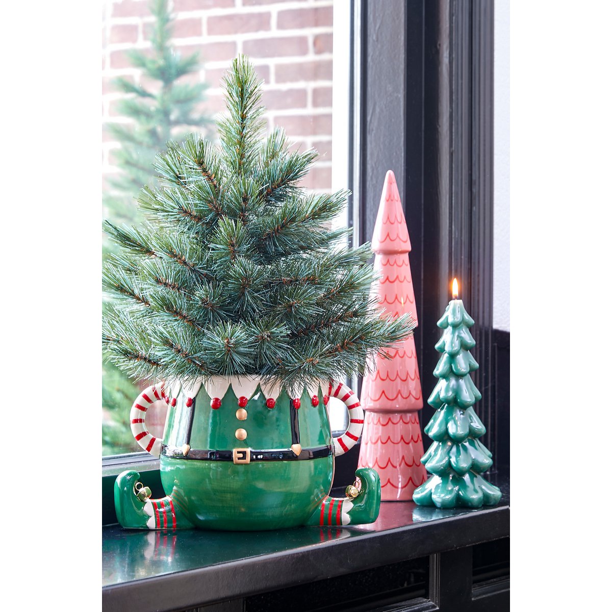 Lustiger Blumentopf Weihnachten – L28 x B19 x H17 cm – Dolomit – Grün