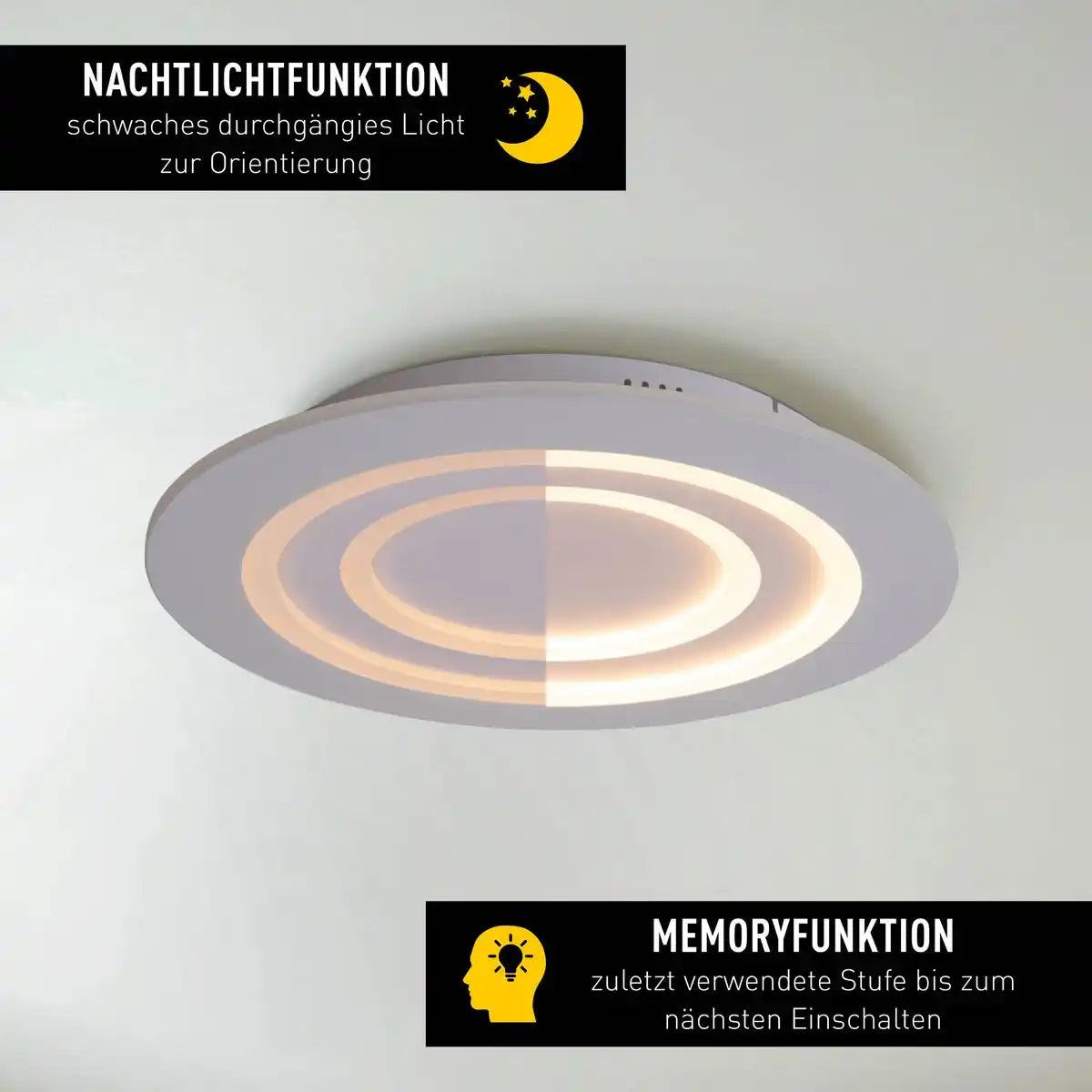 LED Deckenleuchte "MIREL" Ø 50 cm, 6 cm hoch, Metall und Kunststoff in Weiß, integrierte LEDs, 2400 lm, dimmbar, CCT-Funktion 3000-6500 K, RGB-Farbwechsel