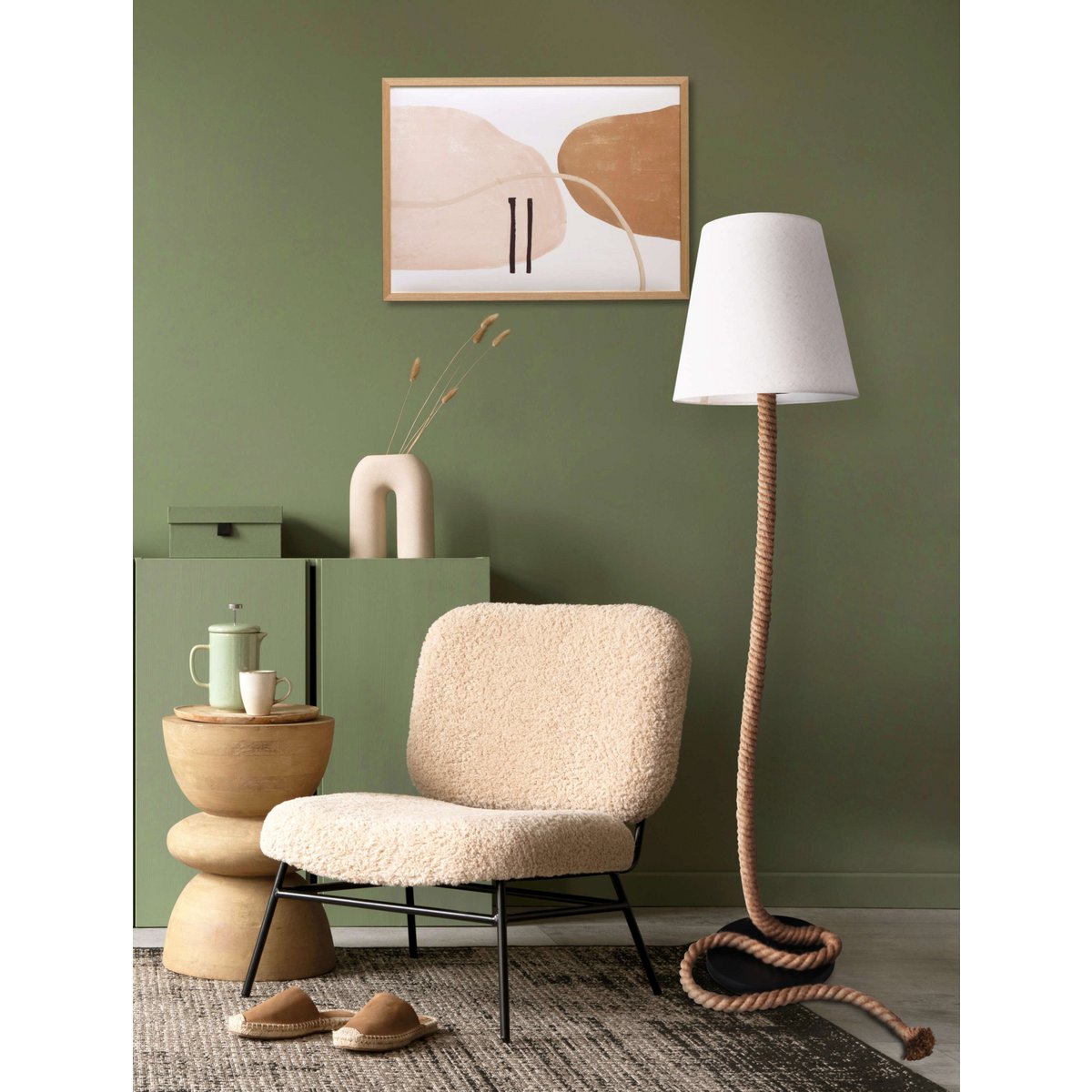Stehleuchte "ROPE" aus Metall, Kunststoff, Jute und Textilmaterial in Natur, mit E27-Fassung, Beleuchtung für Wohnzimmer, Esszimmer oder Büro, 165 cm hoch