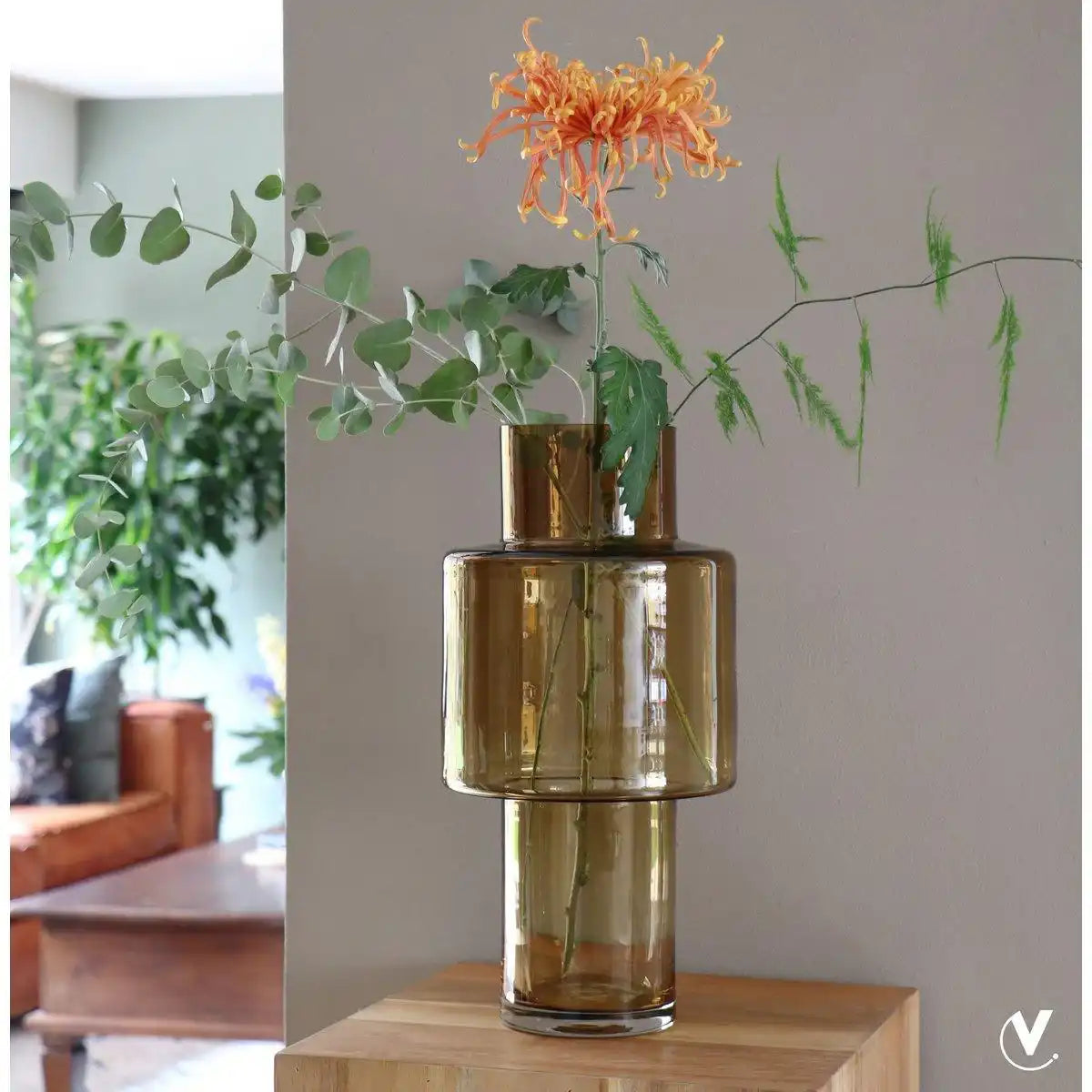 Blumenvase Glasvase Braun Juba Cognac Vase 40 cm - HomeDesign Knaus