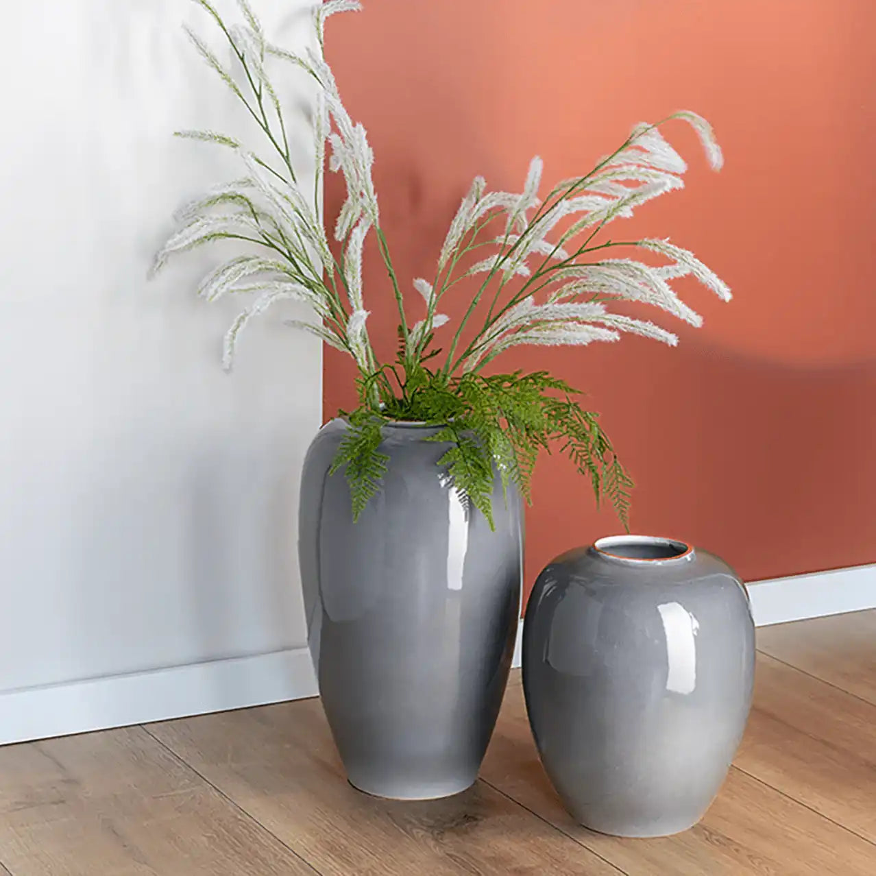 Blumenvase Porzellan Leandra Bodenvase Handgefertigt Grau - HomeDesign Knaus