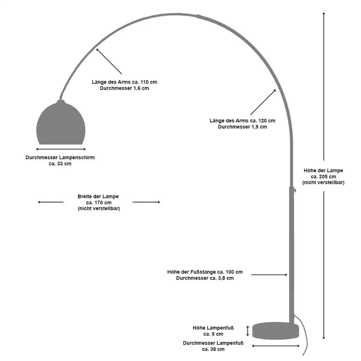 Bogenlampe 195 cm schwarz - HomeDesign Knaus