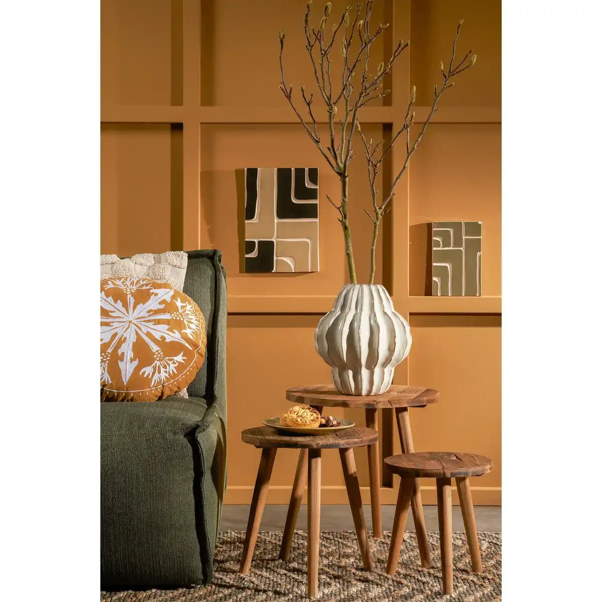 Bold Beistelltisch – H43 x Ø40 cm – Recyceltes Holz – Braun - HomeDesign Knaus