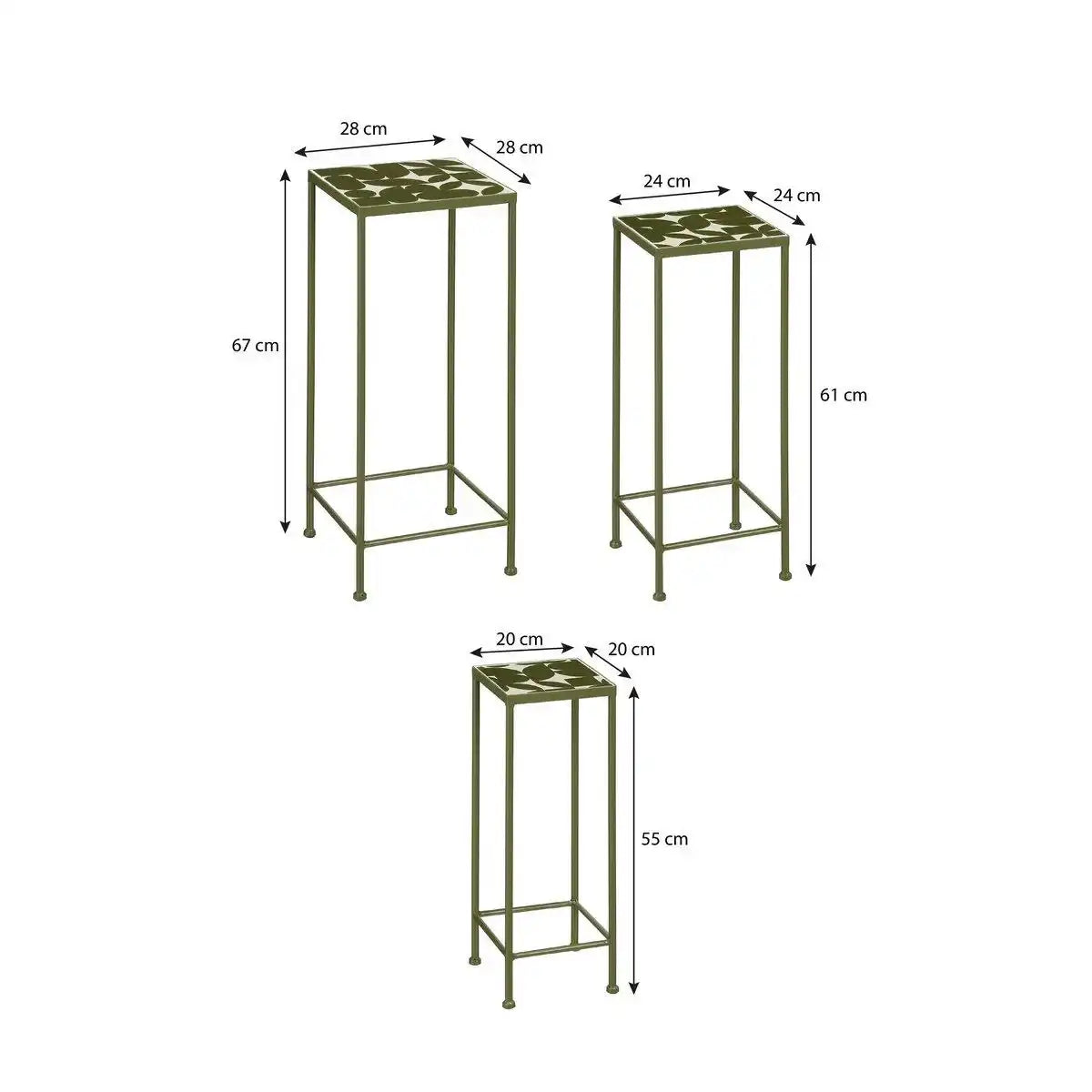 Bologna Side Table außerhalb - Set von 3 - L28 x B28 x H67 cm - Metall - Dunkelgrün - HomeDesign Knaus