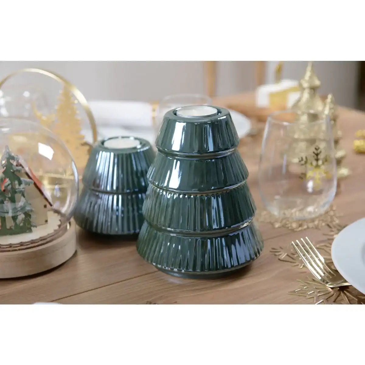 BONBONNIERE UND KERZENHALTER Tanne GRÜN HÖHE 15CM - HomeDesign Knaus