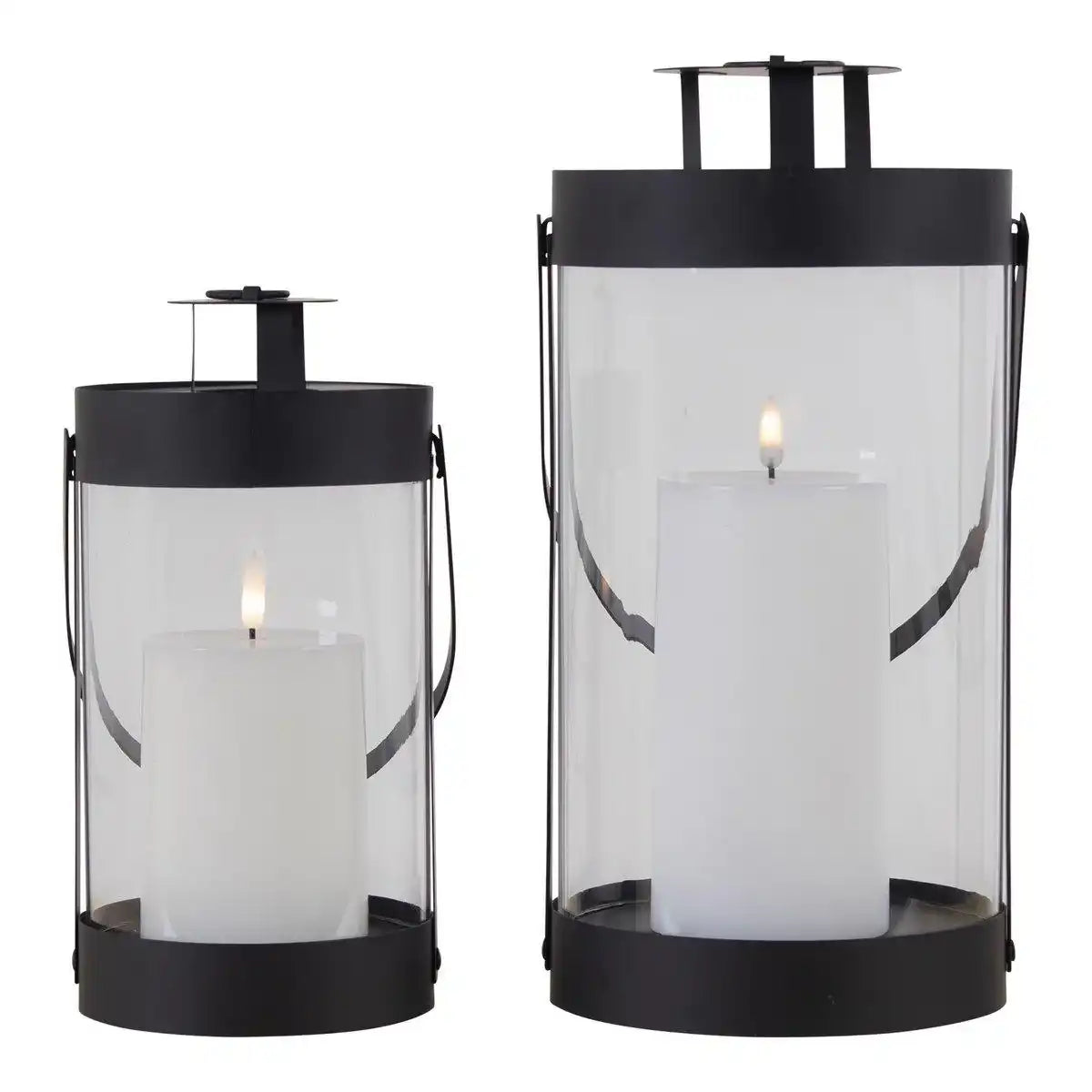 Bondi-Laternen – Schwarz, Stahl/Glas – 2er-Set - HomeDesign Knaus