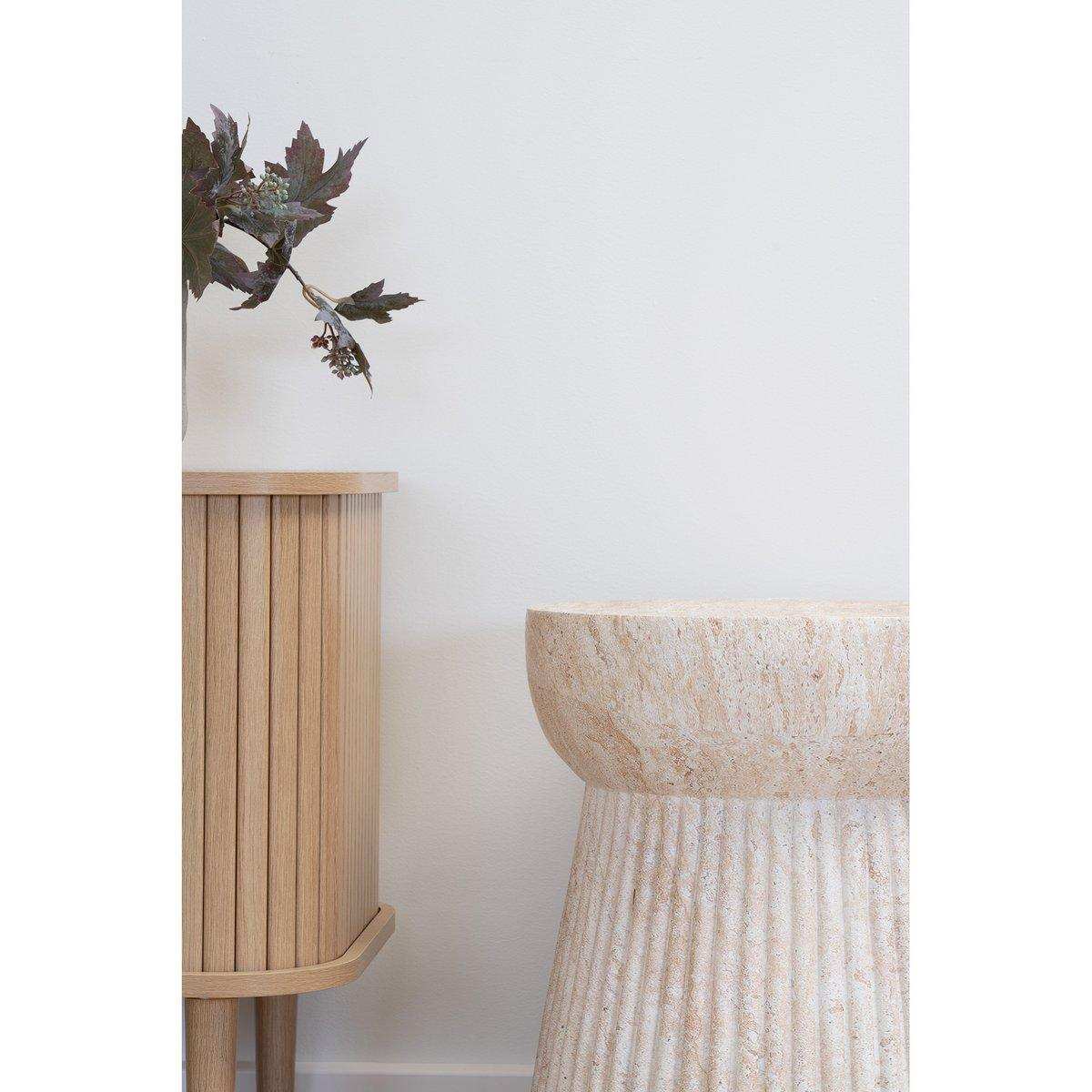 Bonn Side Table - Natural, Fiberclay mit Groove -Design, Ø37x43 cm - HomeDesign Knaus