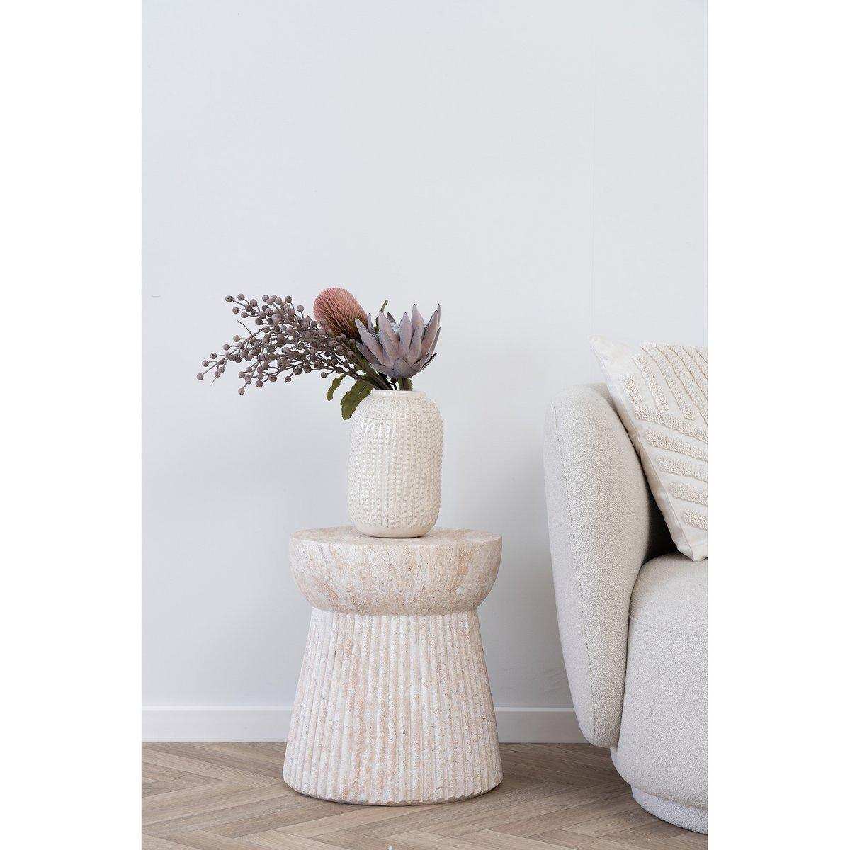 Bonn Side Table - Natural, Fiberclay mit Groove -Design, Ø37x43 cm - HomeDesign Knaus