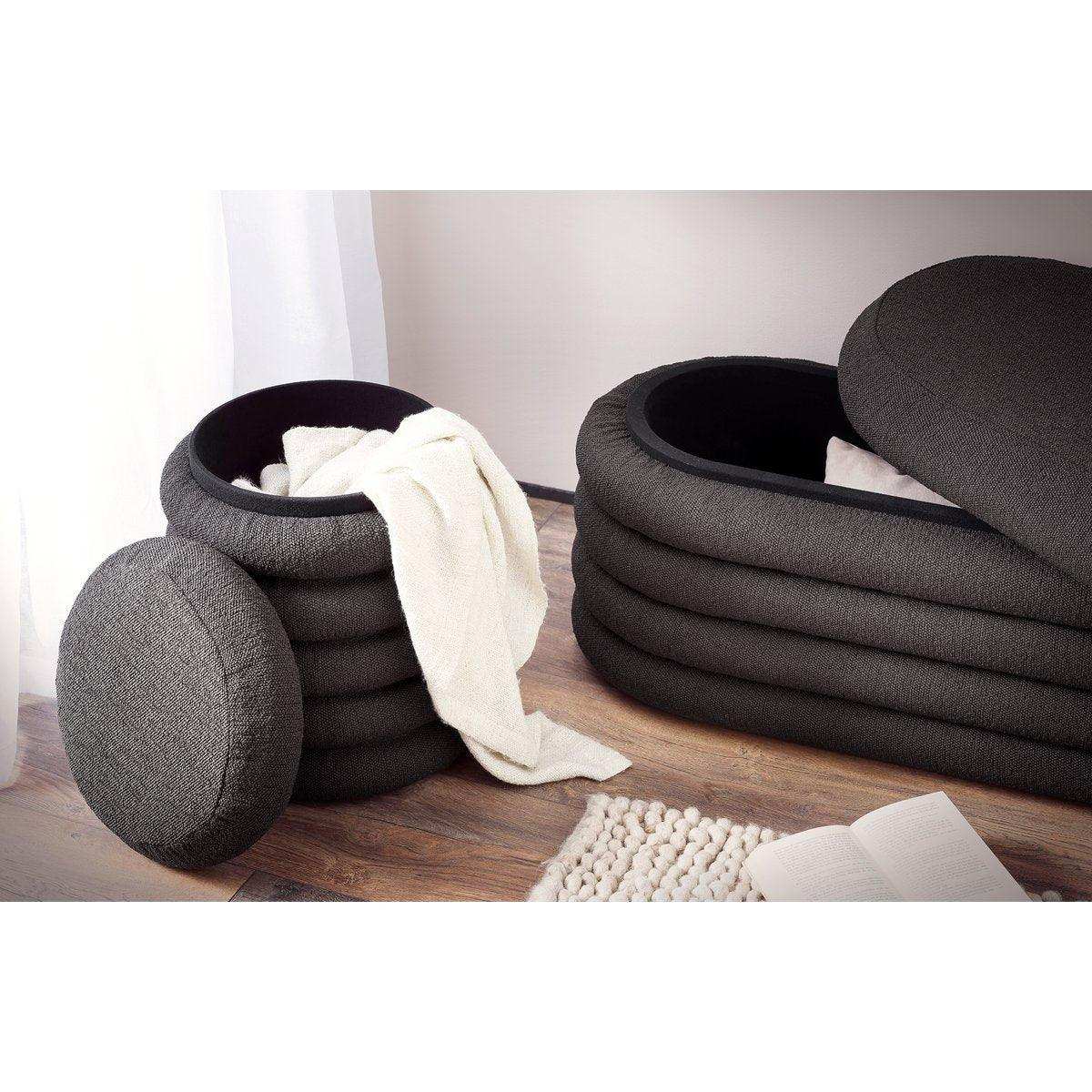 Bouclé Sitzhocker Ø38 cm Anthrazit - HomeDesign Knaus