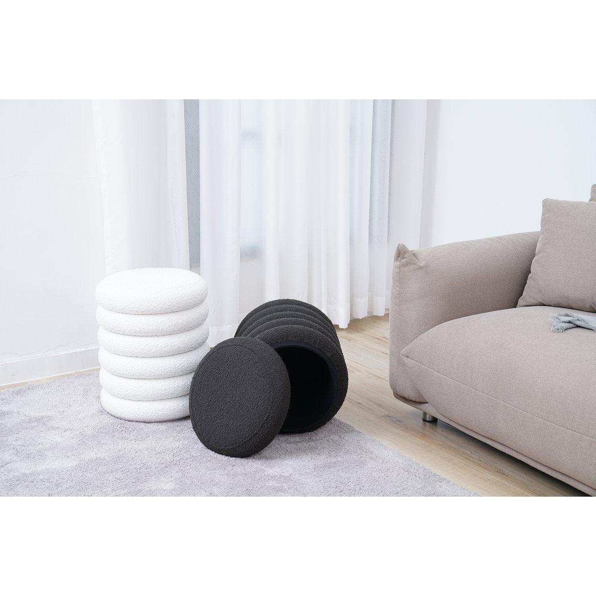 Bouclé Sitzhocker Ø38 cm Anthrazit - HomeDesign Knaus