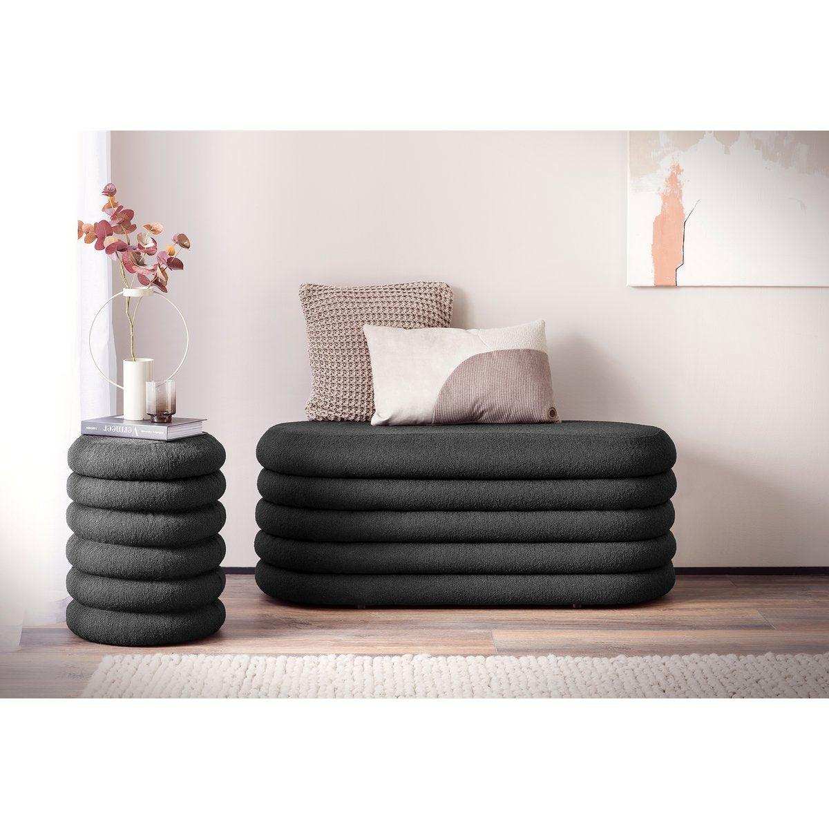 Bouclé Sitzhocker Ø38 cm Anthrazit - HomeDesign Knaus
