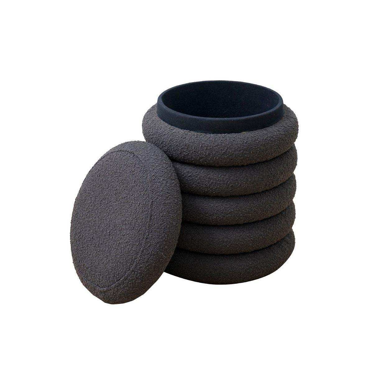 Bouclé Sitzhocker Ø38 cm Anthrazit - HomeDesign Knaus