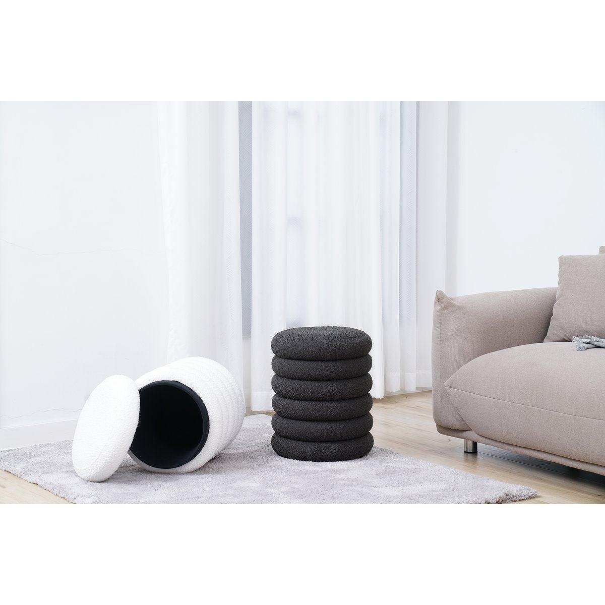 Bouclé Sitzhocker Ø38 cm Anthrazit - HomeDesign Knaus