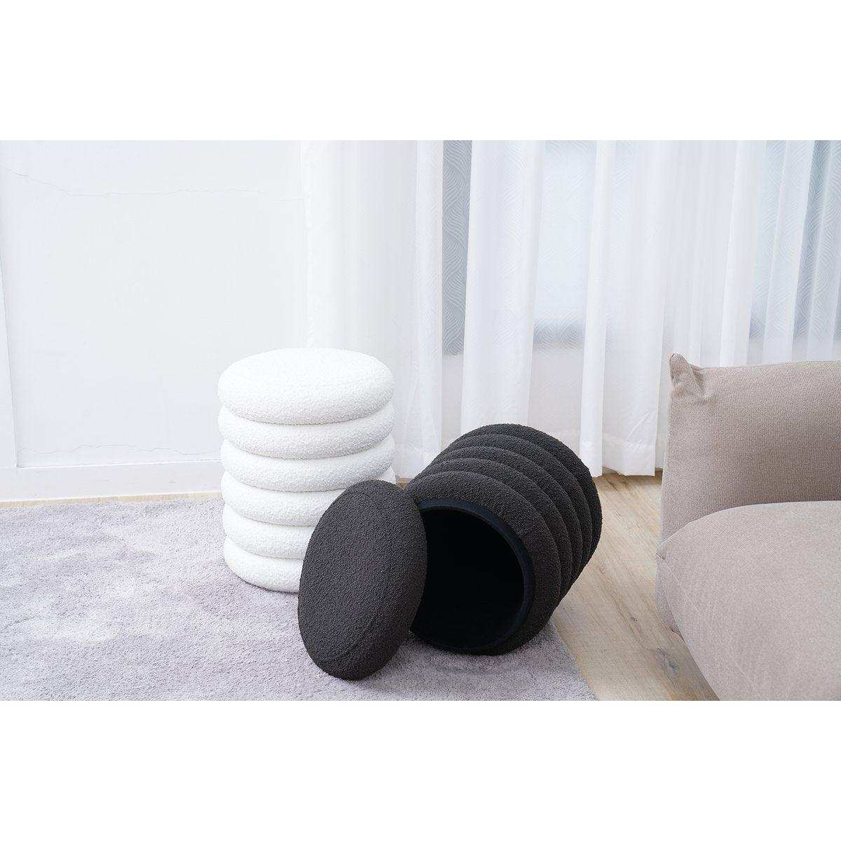 Bouclé Sitzhocker Ø38 cm Weiß - HomeDesign Knaus