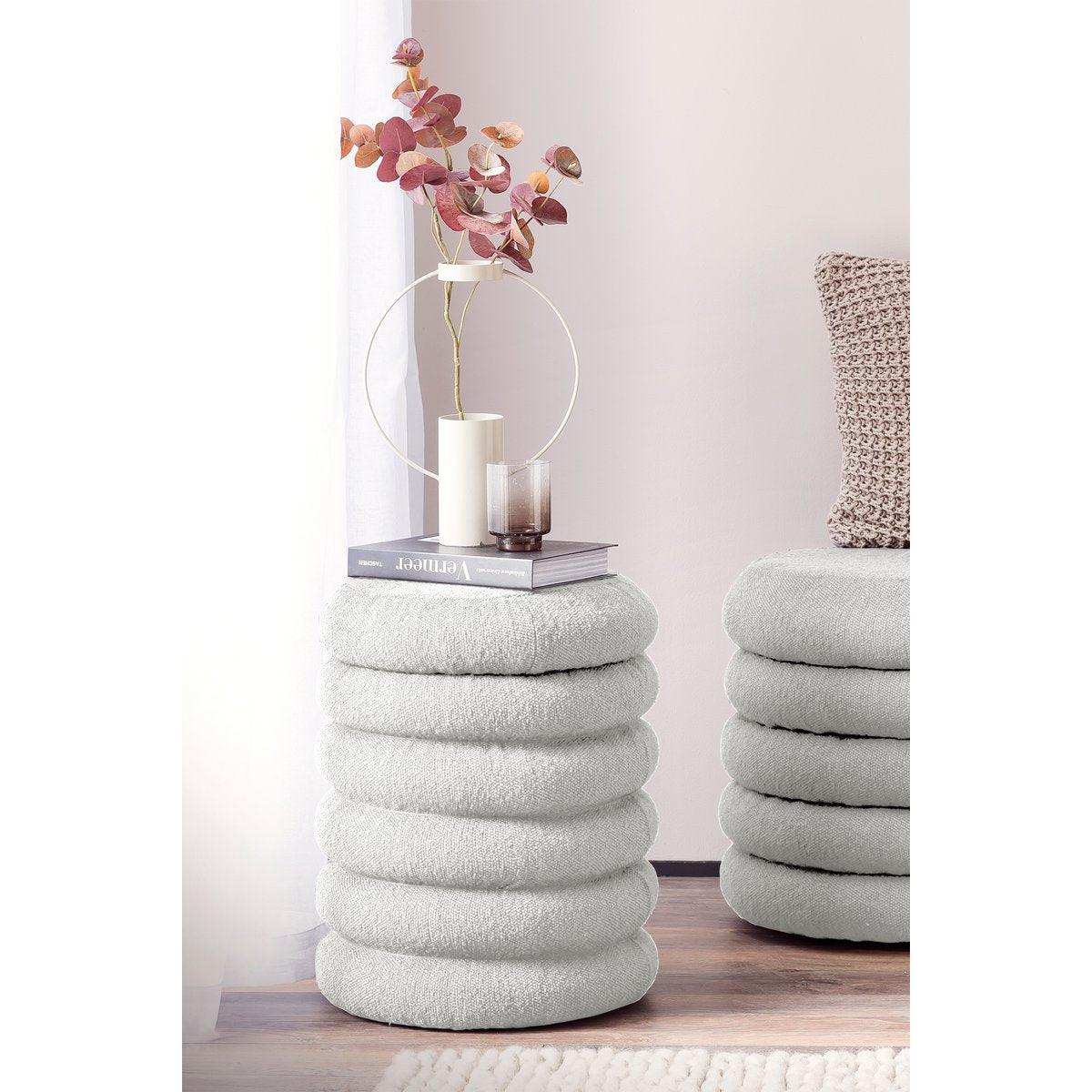 Bouclé Sitzhocker Ø38 cm Weiß - HomeDesign Knaus
