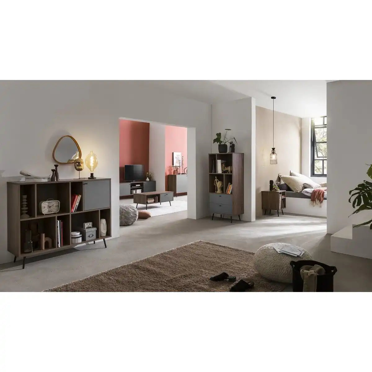 Bücherregal breit Walnuss/Grau - HomeDesign Knaus