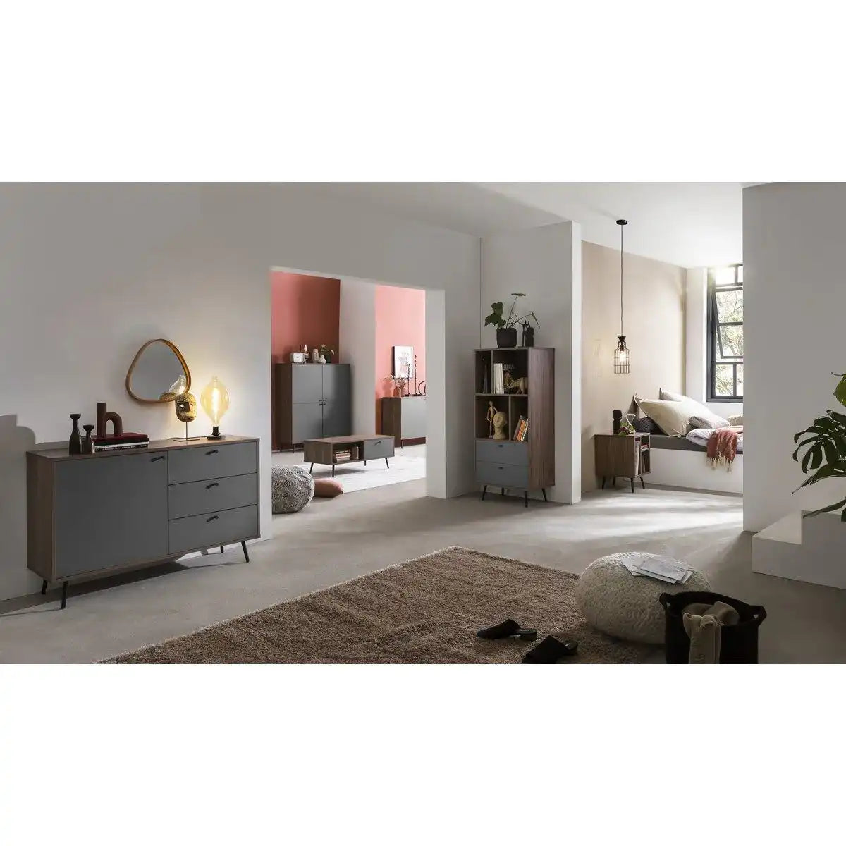 Bücherregal Walnuss/Grau - HomeDesign Knaus