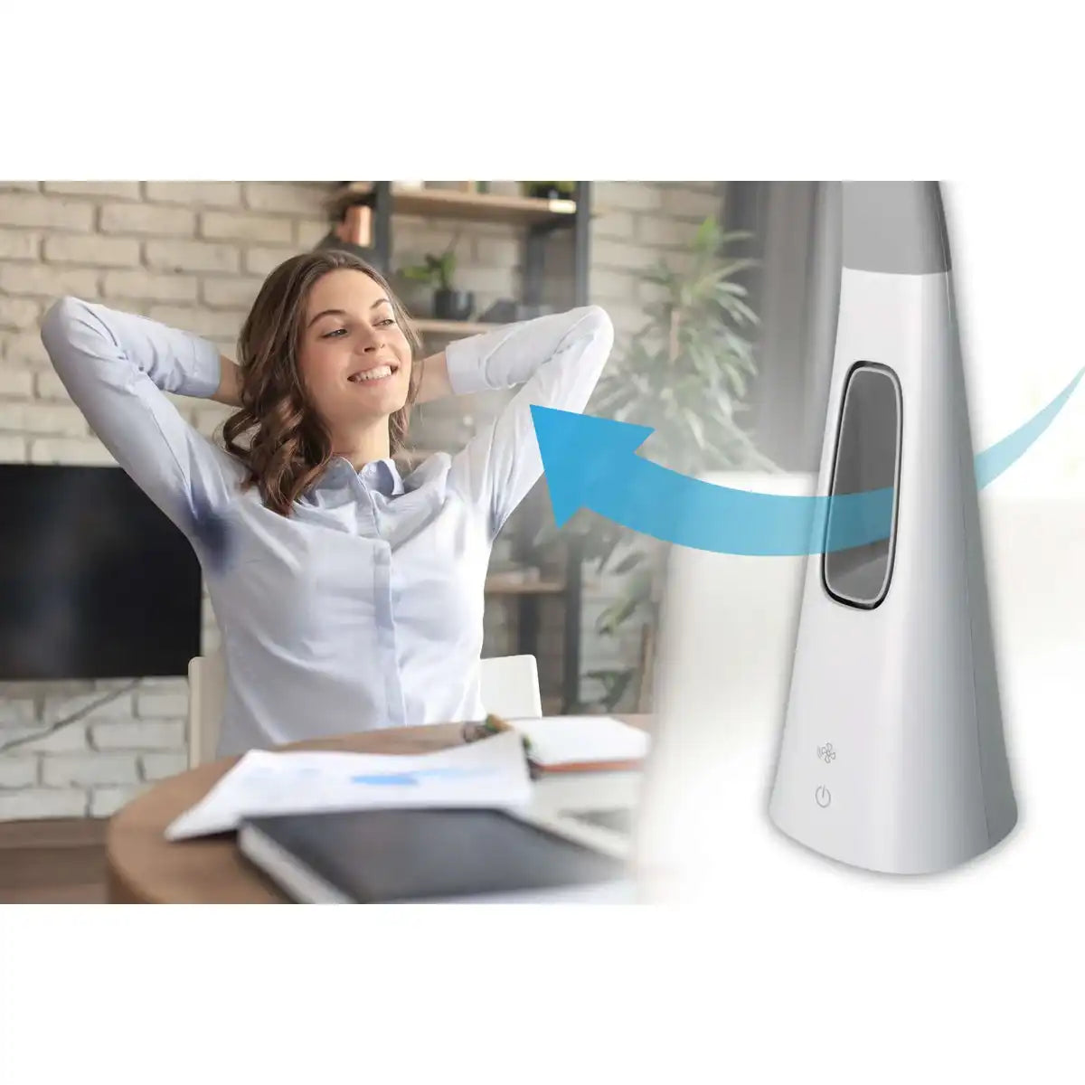 LED-Tischleuchte "VENTU" mit Ventilator, mit Touch, dimmbar, aus weißem Kunststoff, fest verbaute LEDs, 40 cm hoch