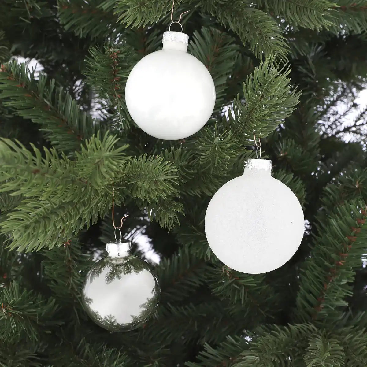 42 Stück Weihnachtskugeln Ø7 cm - Glas - Weiß