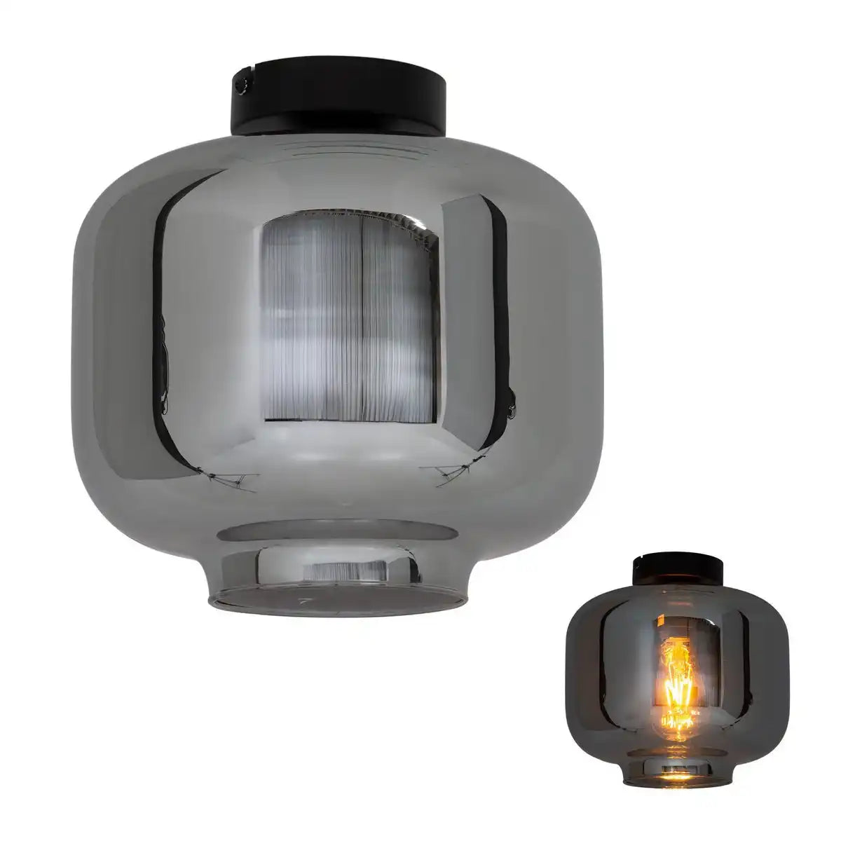 Deckenleuchte "VASO", Retro, Deckenlampe, Metall und Rauchglas in Anthrazit, E27-Fassung, für Esszimmer, Wohnzimmer, Diele oder Büro, mit einem Øvon 25 cm