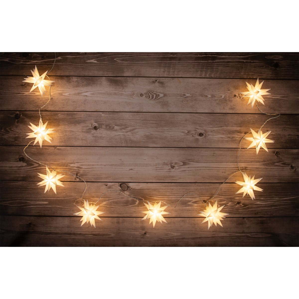 9er-Outdoor-LED-Weihnachtslichterkette 3D-Sterne /XMas-Lights - weiß