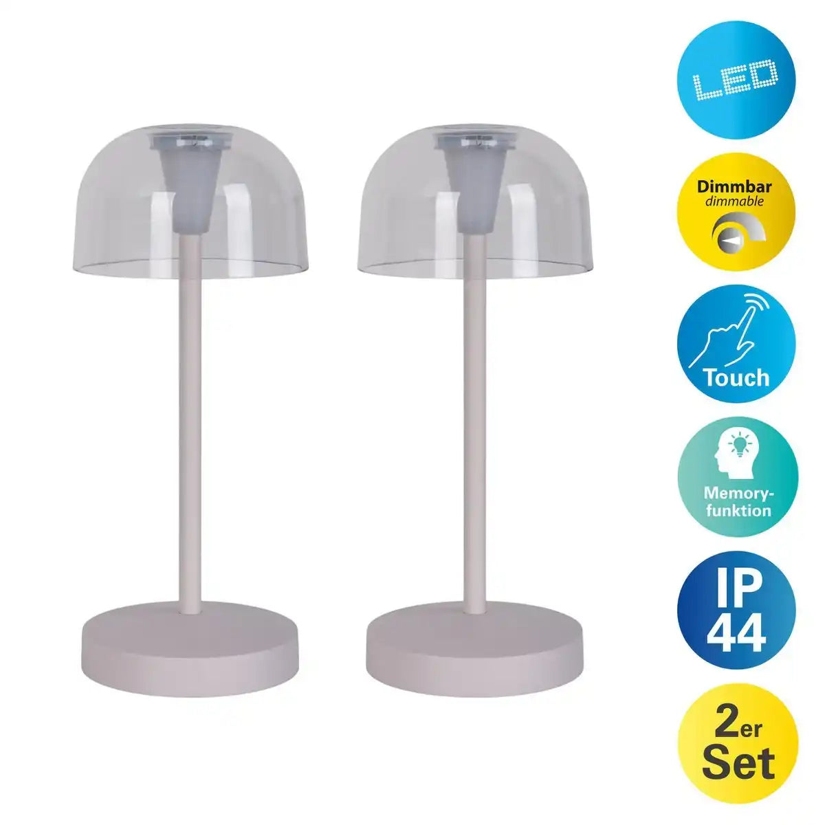 2er-Set LED-Akku-Tischleuchte "Gomba" für Außen und Innen, aus Metall und Kunststoff in Weiß , 18,5 cm hoch