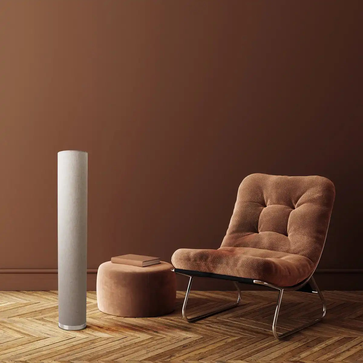 Stehleuchte "BEATE" natur aus Metall und einem Textilschirm in Natur, E27-Fassung, Stehlampe für Esszimmer, Wohnzimmer, Diele oder Büro, ca. 110 cm hoch